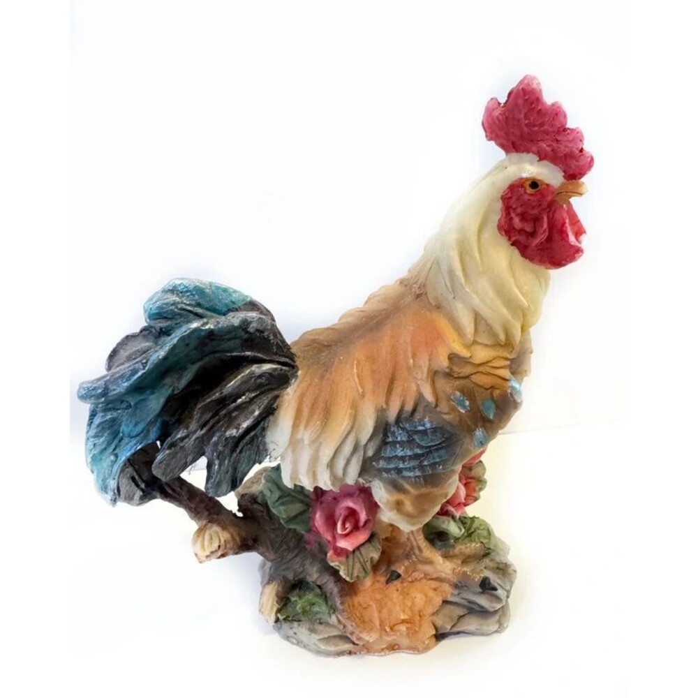 Vintage Style Colorful Rooster Figurine with Roses – 5” Farmhouse Decor